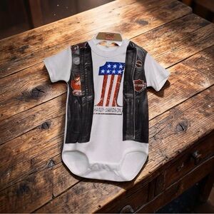 Harley Davidson Cool Baby Biker Boy Onesie Printed Faux Leather Vest 9-12mo. NWT